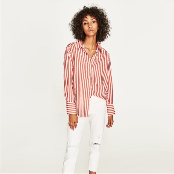 Zara Coral Striped Multi-way Convertible Shirt - Picture 8 of 10